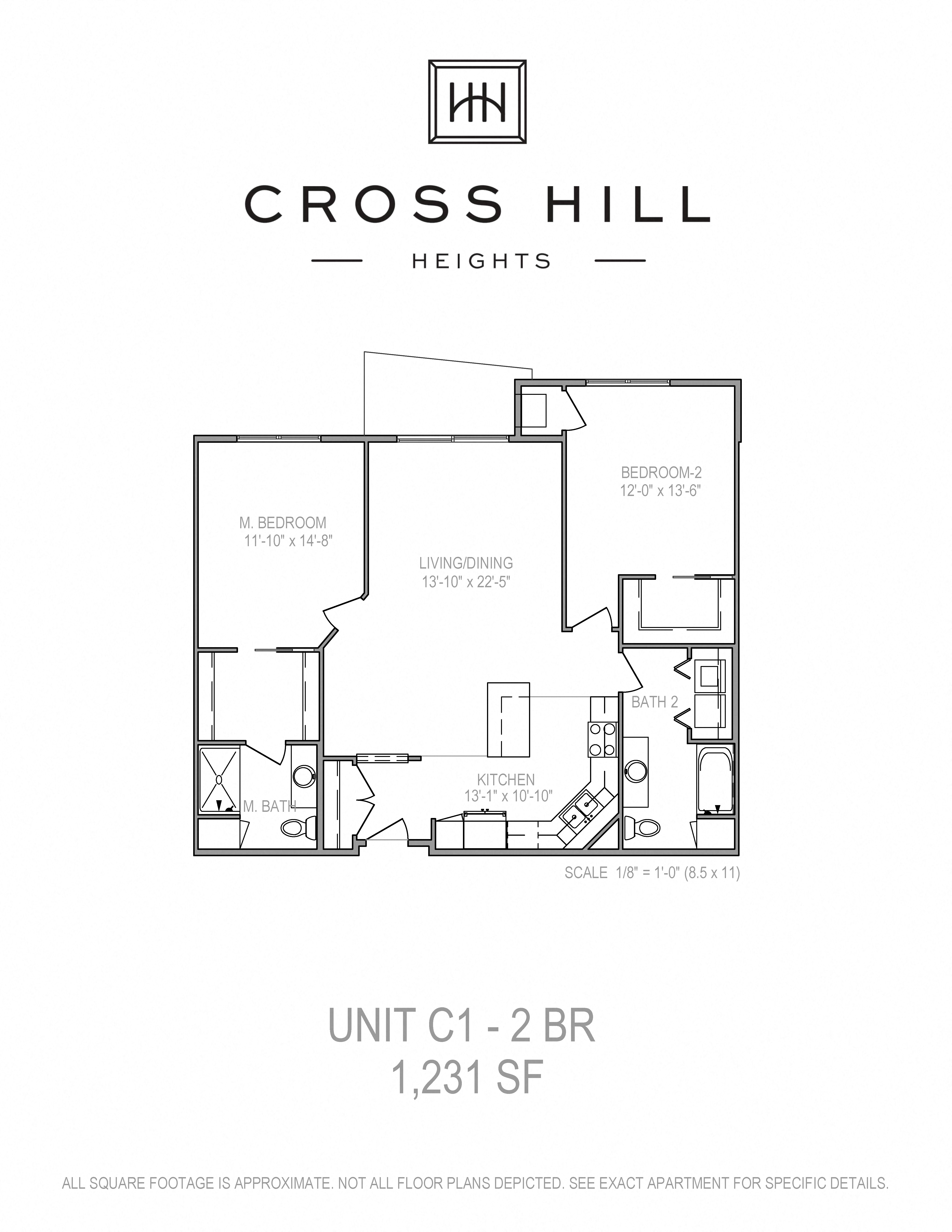 Floor plan for 2 beds, 2 baths, 1231 sqft